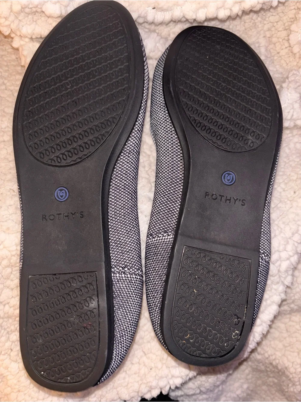 Rothy’s The Flat Gray Black Knit Blue Trim Washable Size 11 US